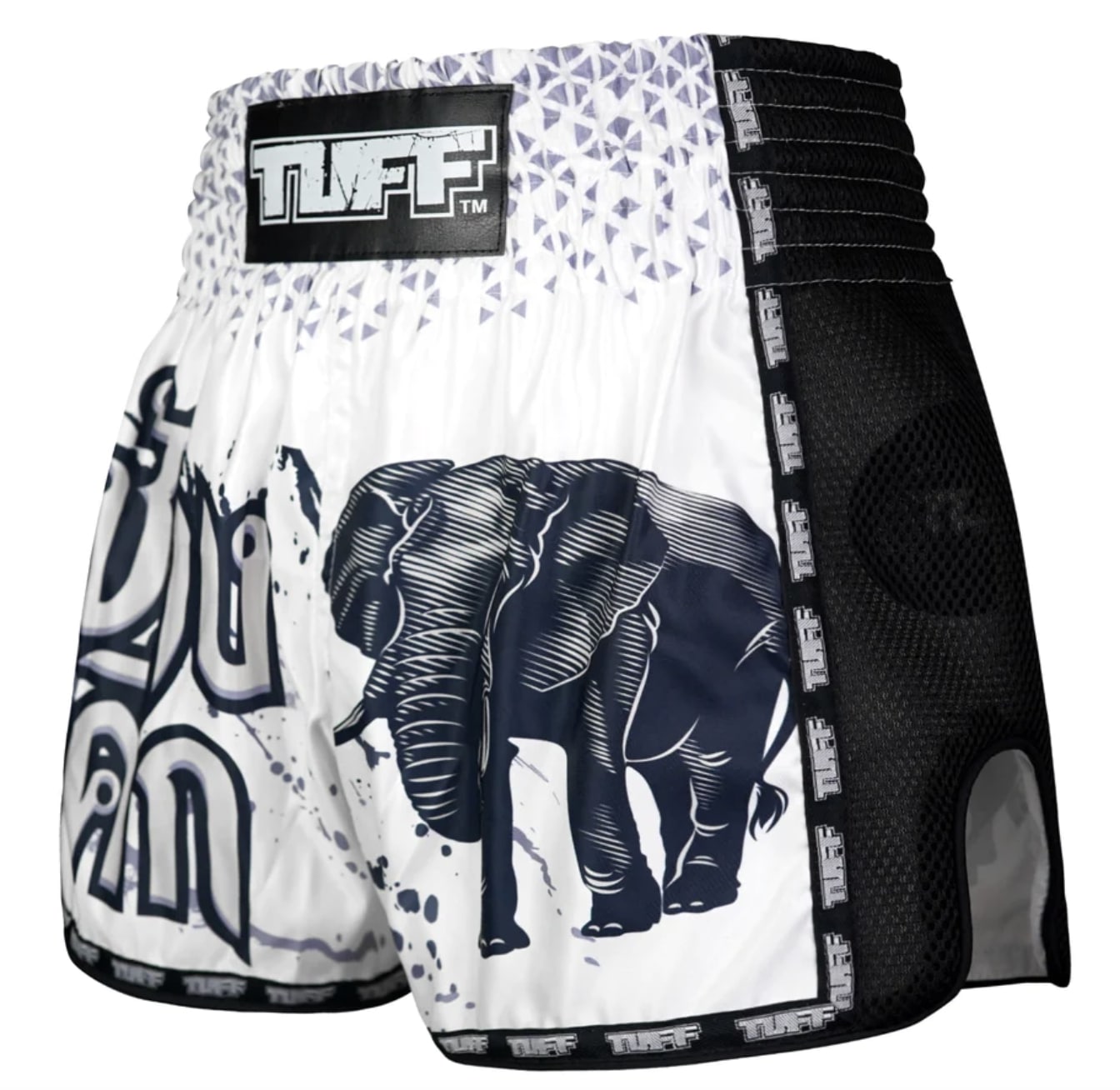 Shorts de Muay Thai Tuff New Retro War Elephant Blanco