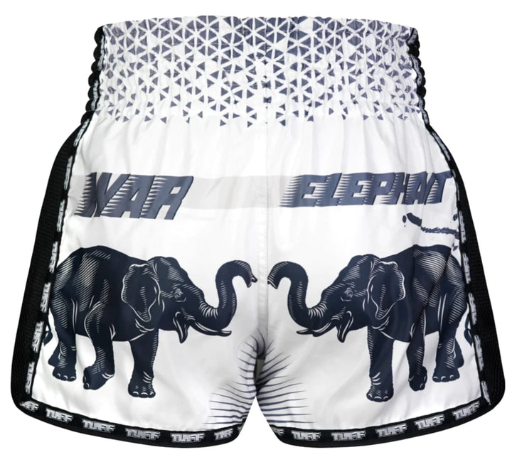 Shorts de Muay Thai Tuff New Retro War Elephant Blanco