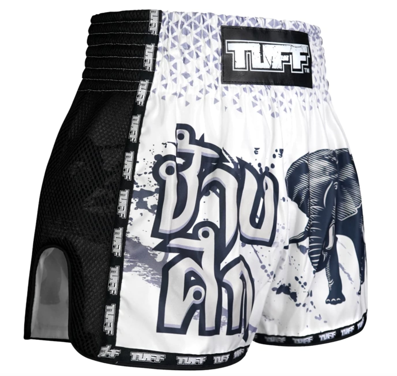 Shorts de Muay Thai Tuff New Retro War Elephant Blanco