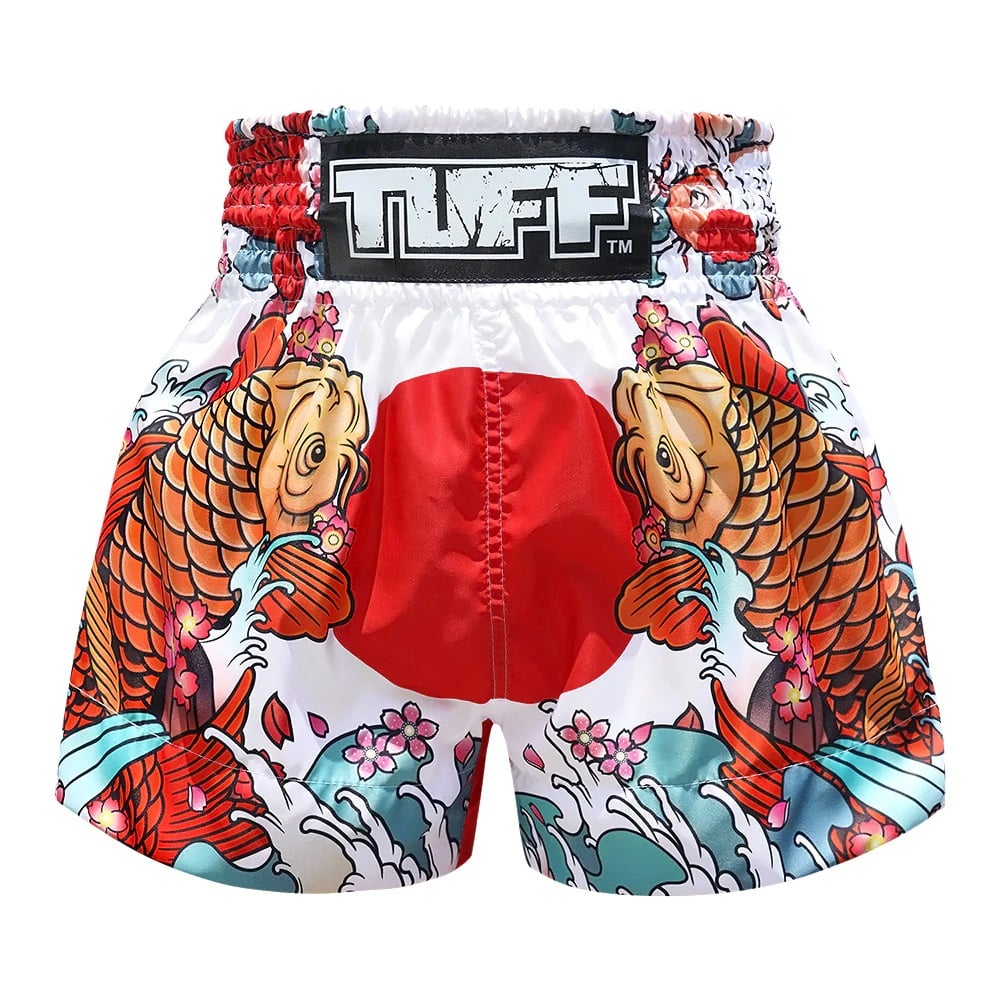 Shorts de Muay Thai Tuff Japanese Koi Fish Coral Blanco