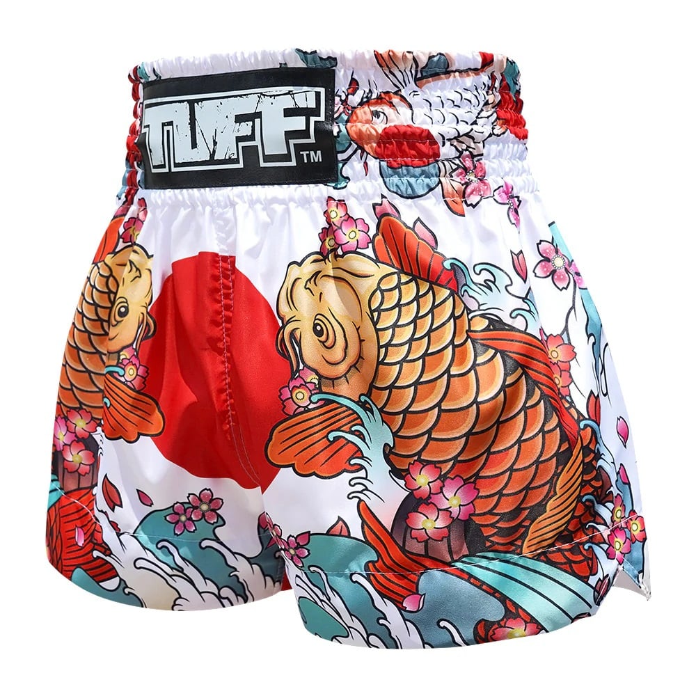 Shorts de Muay Thai Tuff Japanese Koi Fish Coral Blanco