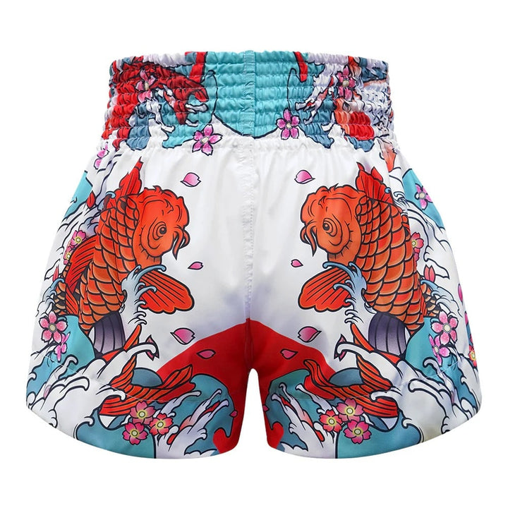 Shorts de Muay Thai Tuff Japanese Koi Fish Coral Blanco