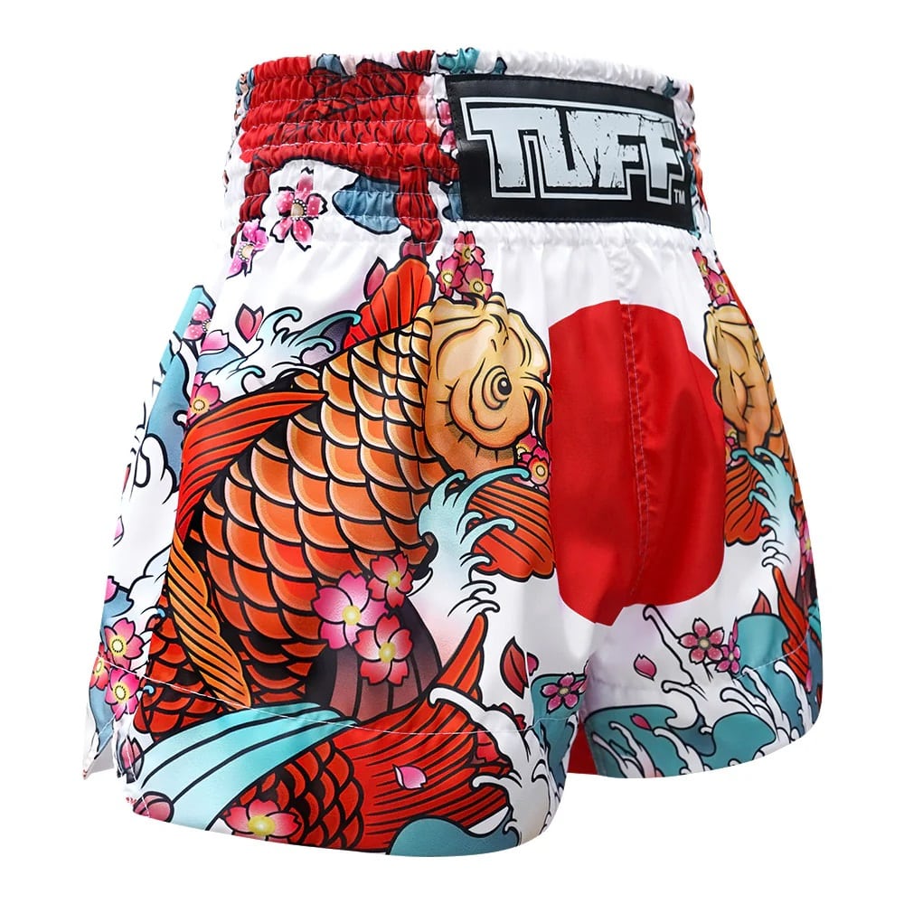 Shorts de Muay Thai Tuff Japanese Koi Fish Coral Blanco