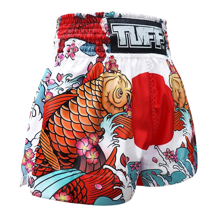 Shorts de Muay Thai Tuff Japanese Koi Fish Coral Blanco