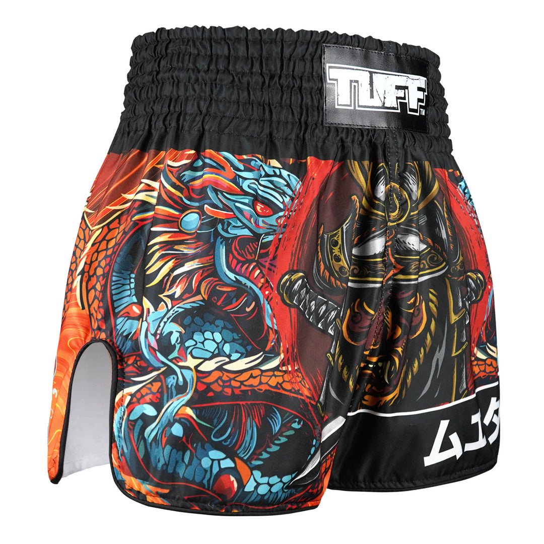Shorts de Muay Thai Tuff High Cut Retro "Seraphic Seiryu Samurai Saga" Naranja