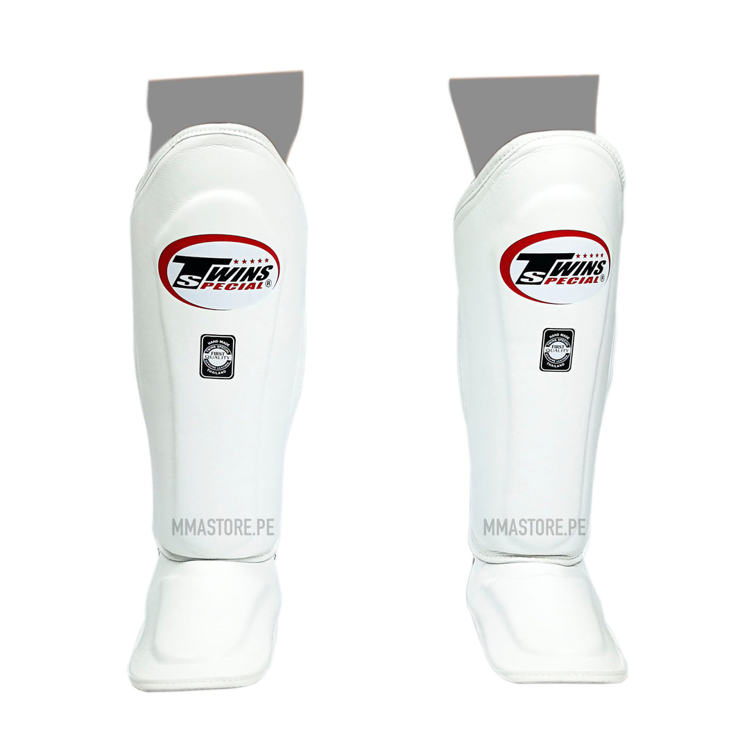 Canilleras de Muay Thai - Twins Special - Doble - Blanco - 100% Cuero - MMA Store Peru