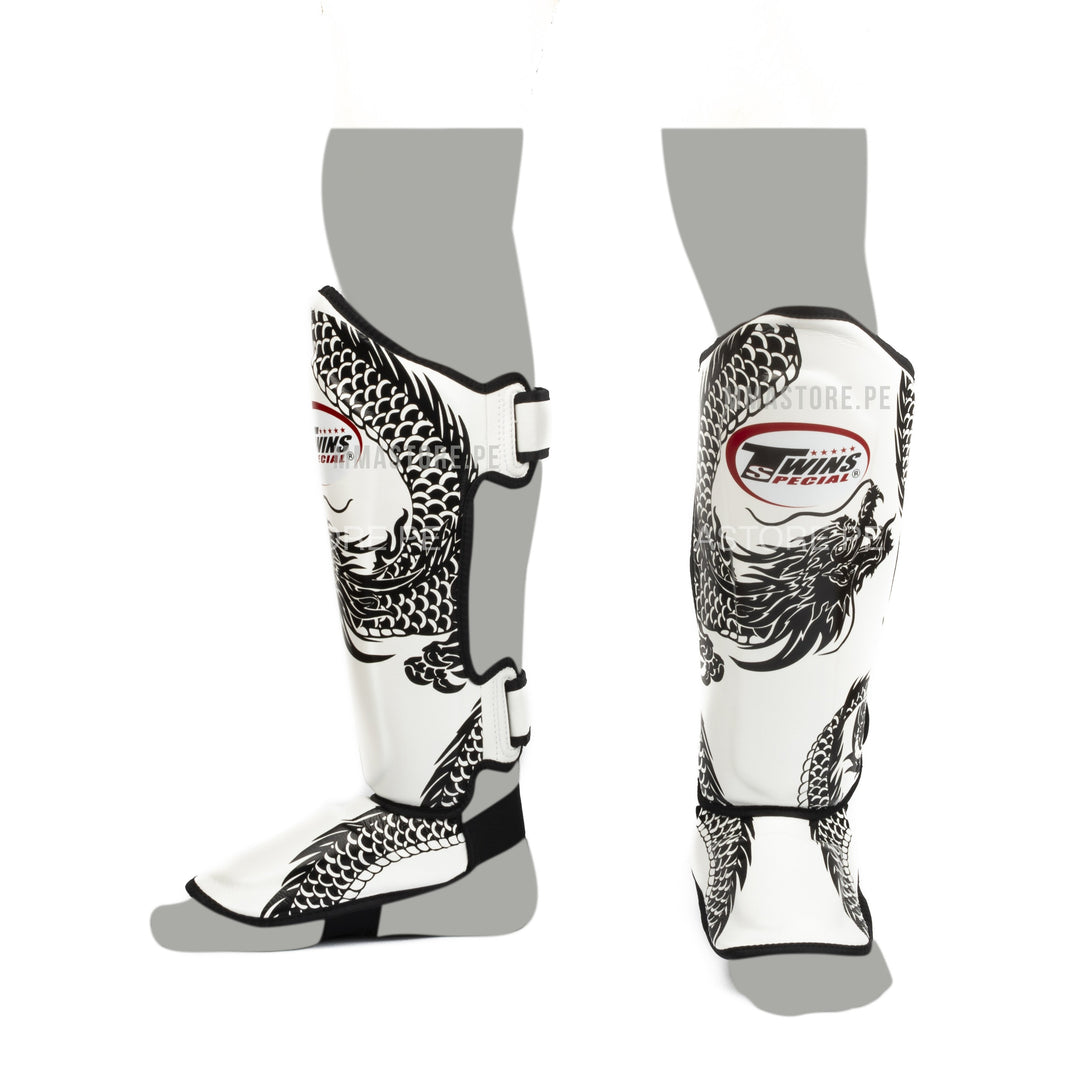 canilleras twins special para muay thai dragon 49 blanco