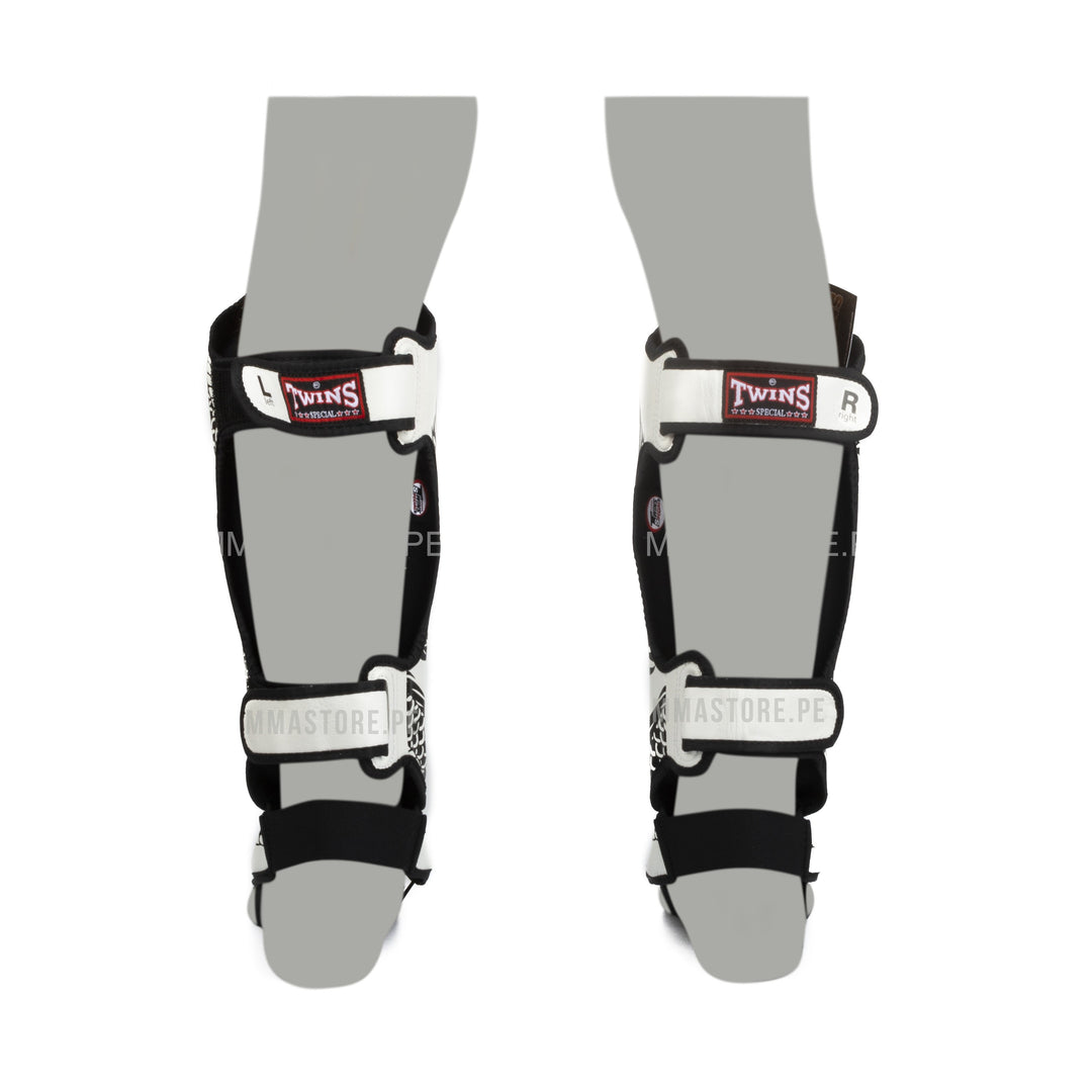 canilleras twins special para muay thai dragon 49 blanco - posterior