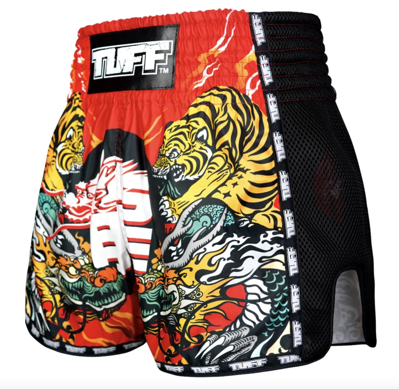 Shorts de Muay Thai Tuff New Retro Chinese Dragon and Tiger Rojo
