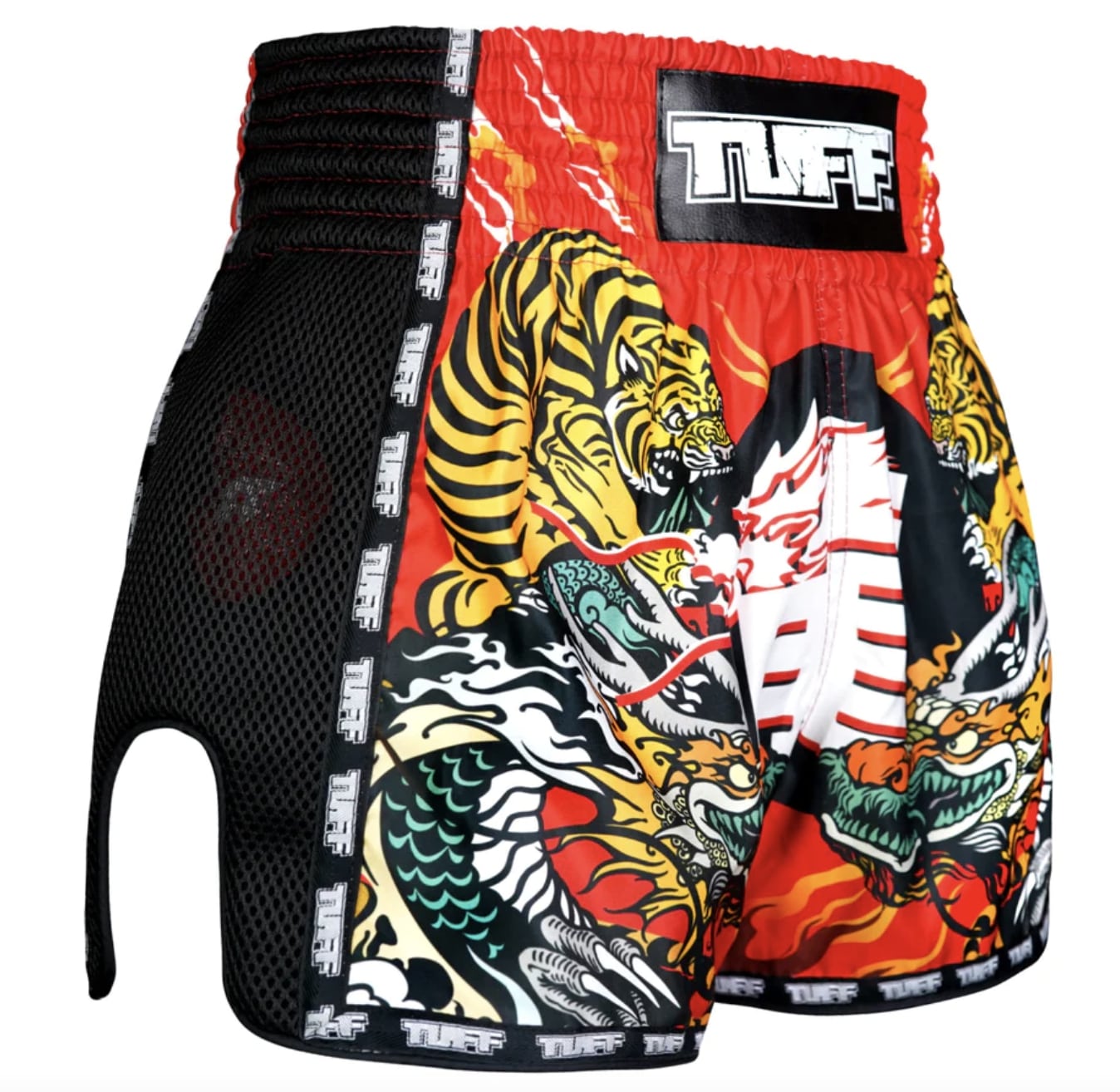 Shorts de Muay Thai Tuff New Retro Chinese Dragon and Tiger Rojo