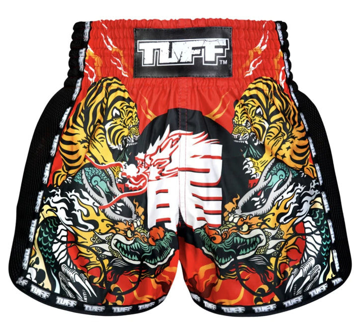 Shorts de Muay Thai Tuff New Retro Chinese Dragon and Tiger Rojo