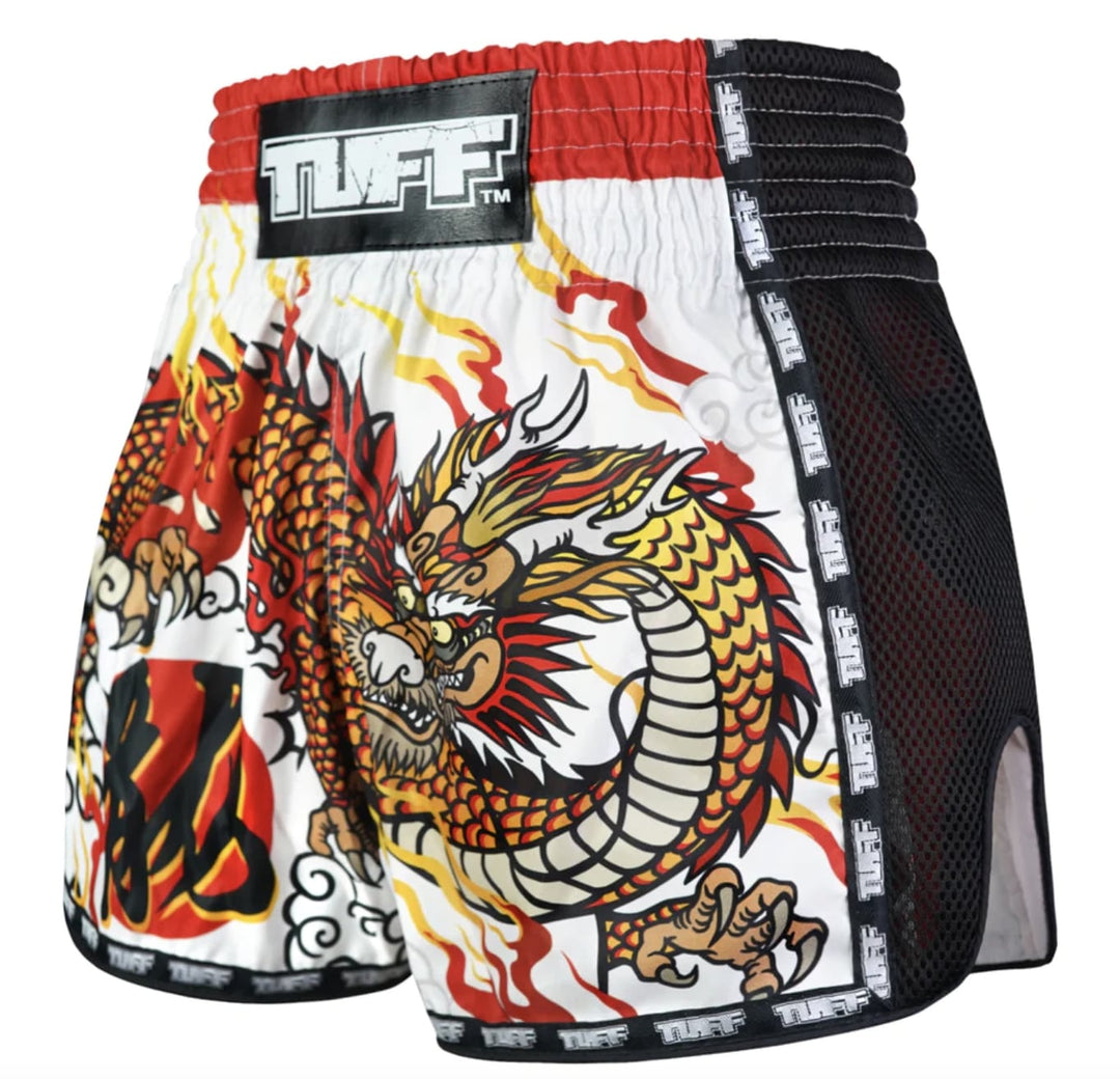 Shorts de Muay Thai Tuff New Retro Chinese Dragon Blanco