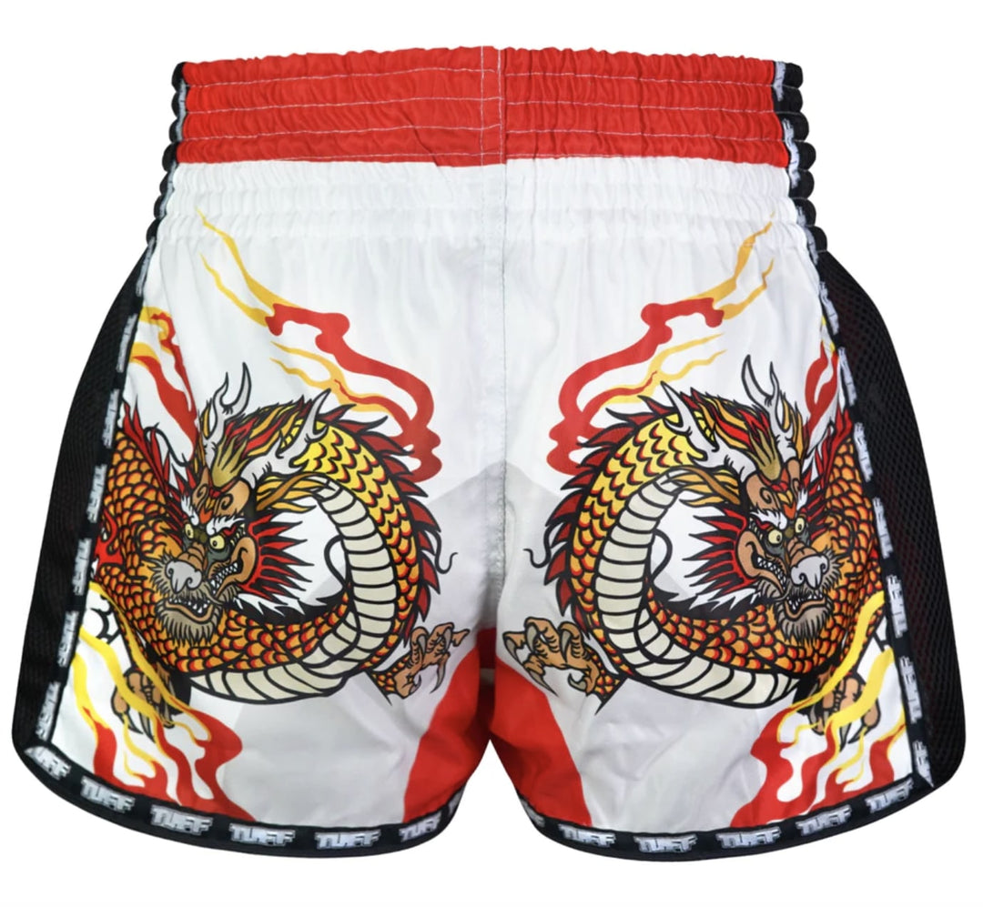 Shorts de Muay Thai Tuff New Retro Chinese Dragon Blanco