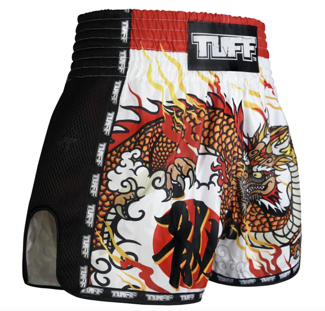 Shorts de Muay Thai Tuff New Retro Chinese Dragon Blanco