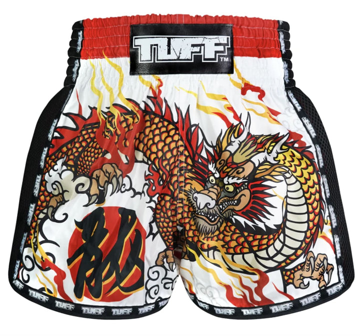 Shorts de Muay Thai Tuff New Retro Chinese Dragon Blanco