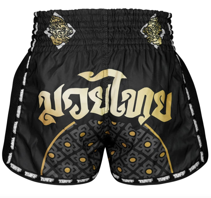 Shorts de Muay Thai Tuff New Retro Singha Yantra with War Flag Negro