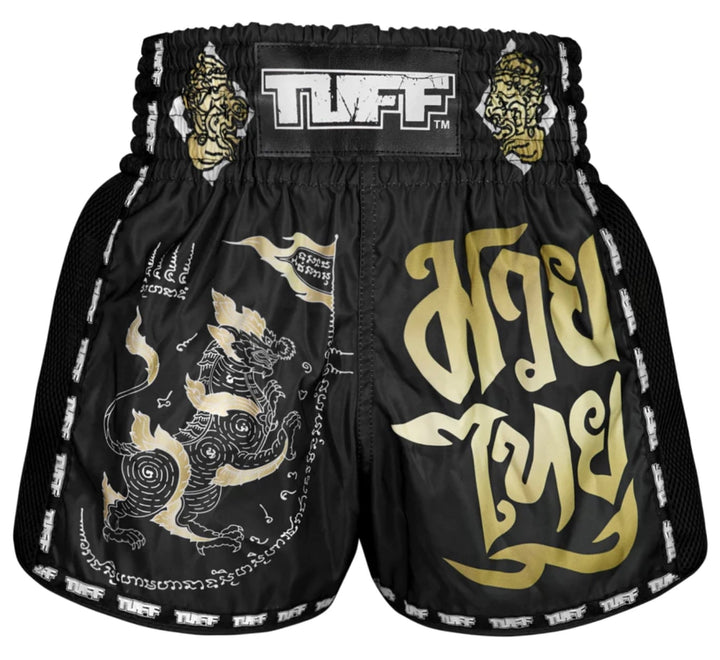 Shorts de Muay Thai Tuff New Retro Singha Yantra with War Flag Negro