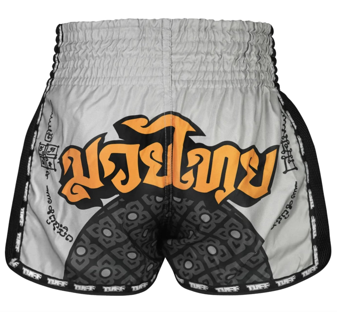 Shorts de Muay Thai Tuff New Retro Hanuman Yantra with War Flag Gris