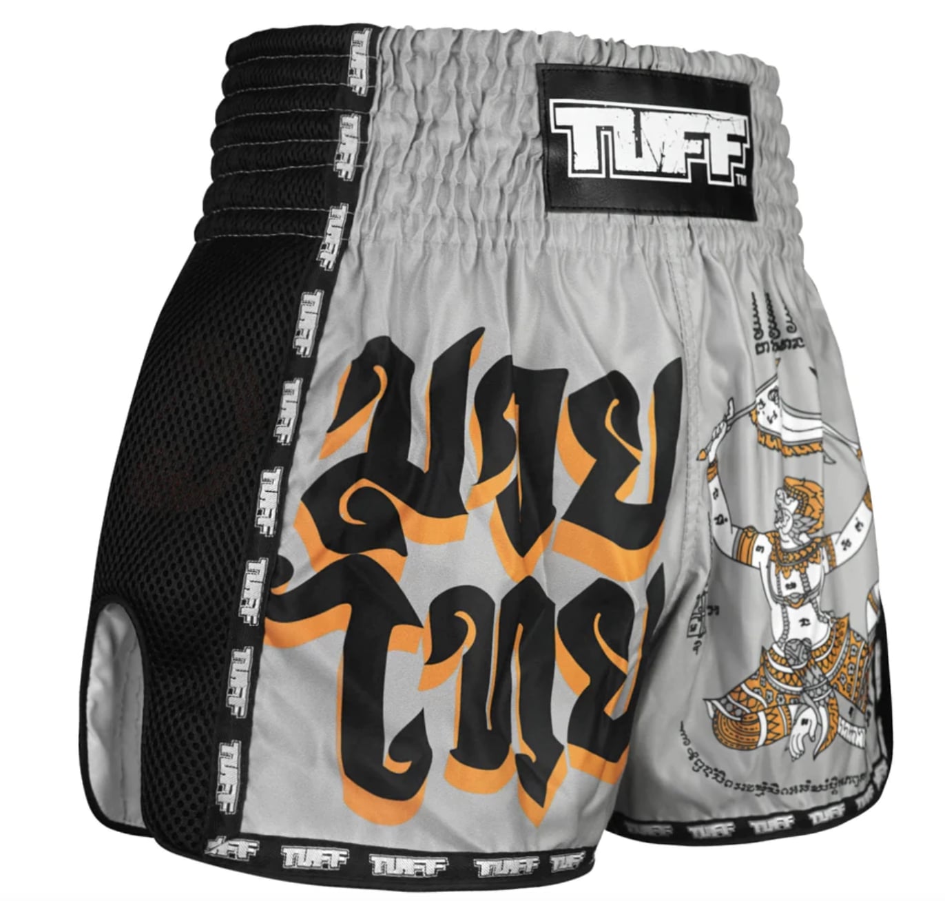 Shorts de Muay Thai Tuff New Retro Hanuman Yantra with War Flag Gris