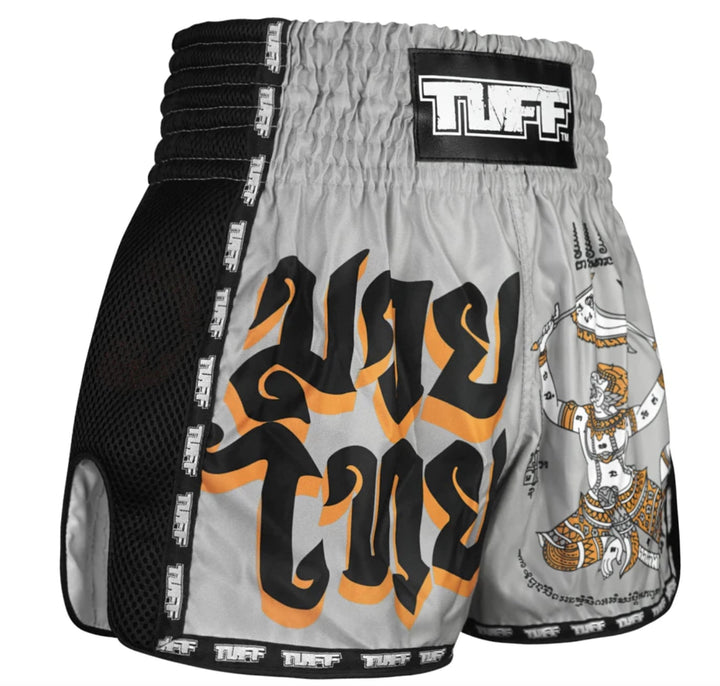 Shorts de Muay Thai Tuff New Retro Hanuman Yantra with War Flag Gris