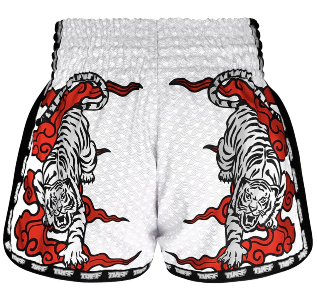 Shorts de Muay Thai Tuff New Retro Double Tiger Blanco