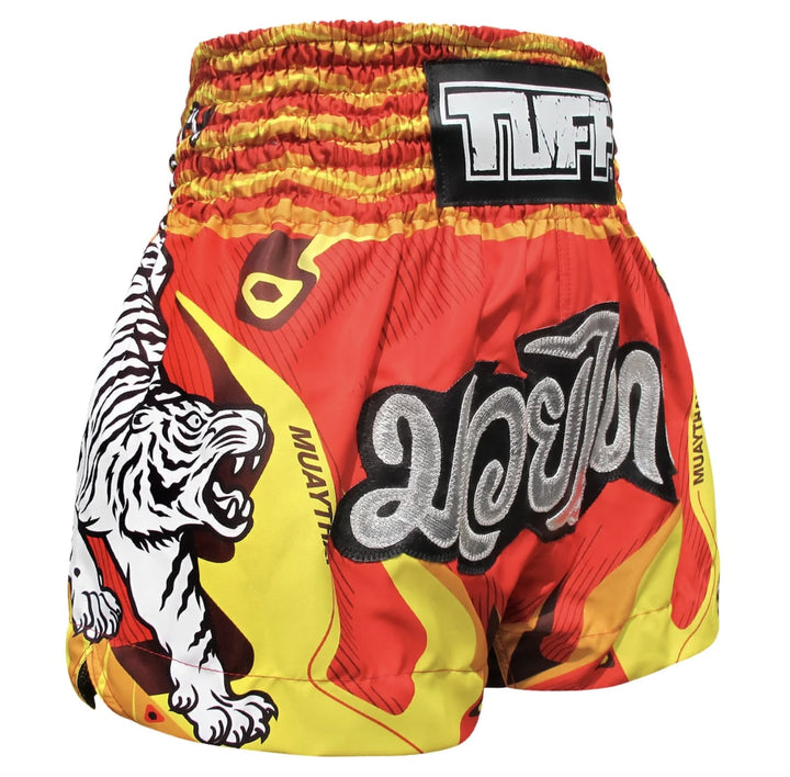 Shorts de Muay Thai Tuff Thunderbolt and Tiger Rojo