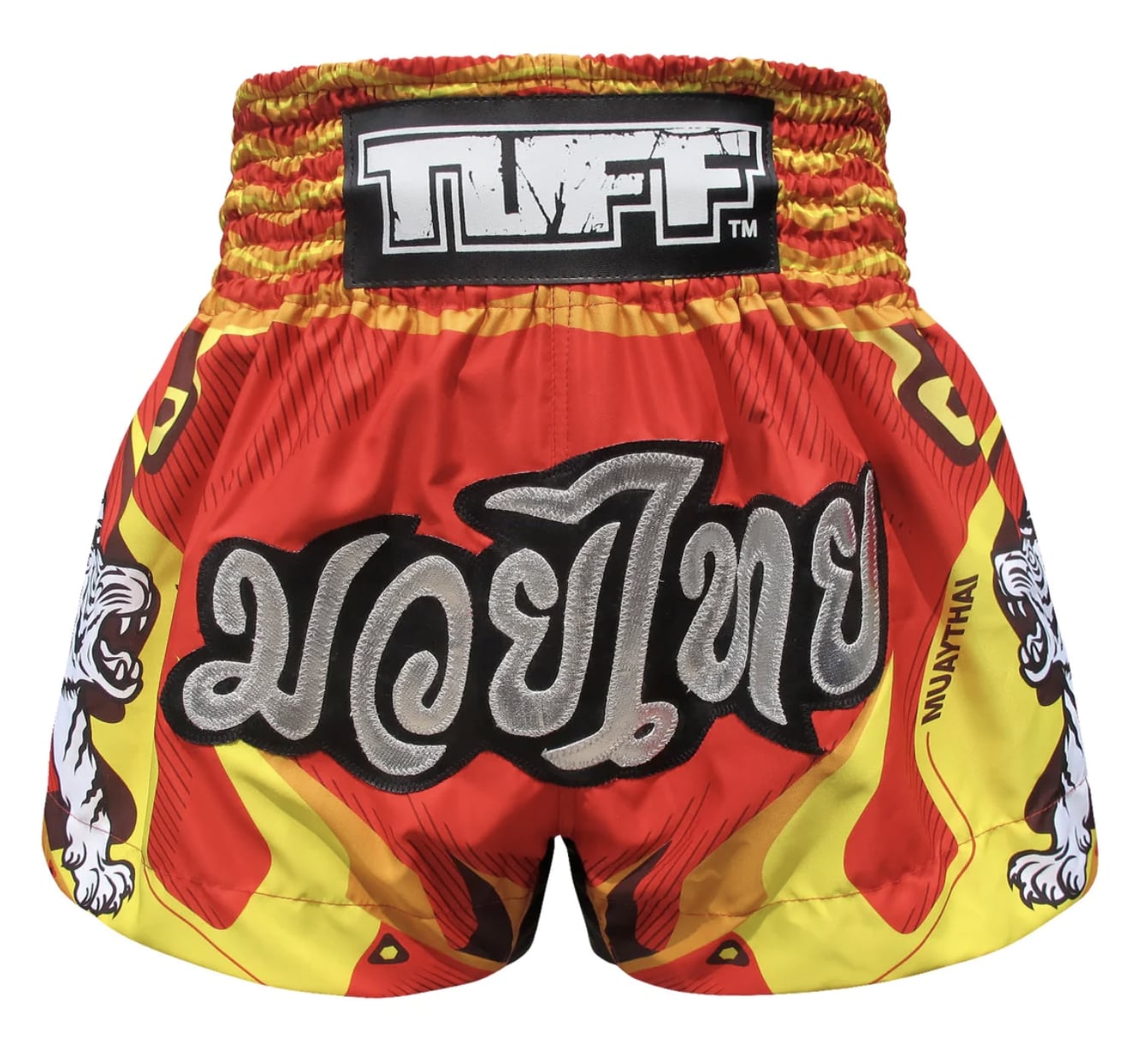 Shorts de Muay Thai Tuff Thunderbolt and Tiger Rojo