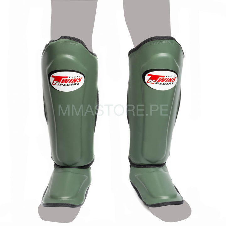 Canilleras de Muay Thai Twins Special Doble SGL10 Verde - 100% Cuero