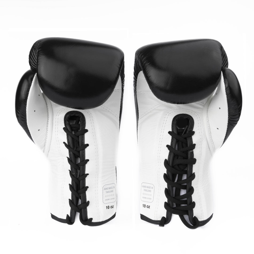 Guantes de Boxeo Makoto Negro/Blanco Con Pasador - 100% Cuero