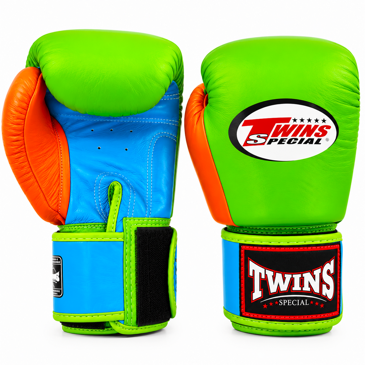 Guantes de Boxeo Twins Special 3T BGVL3-3T -Verde-Naranja- Celeste - 100% Cuero