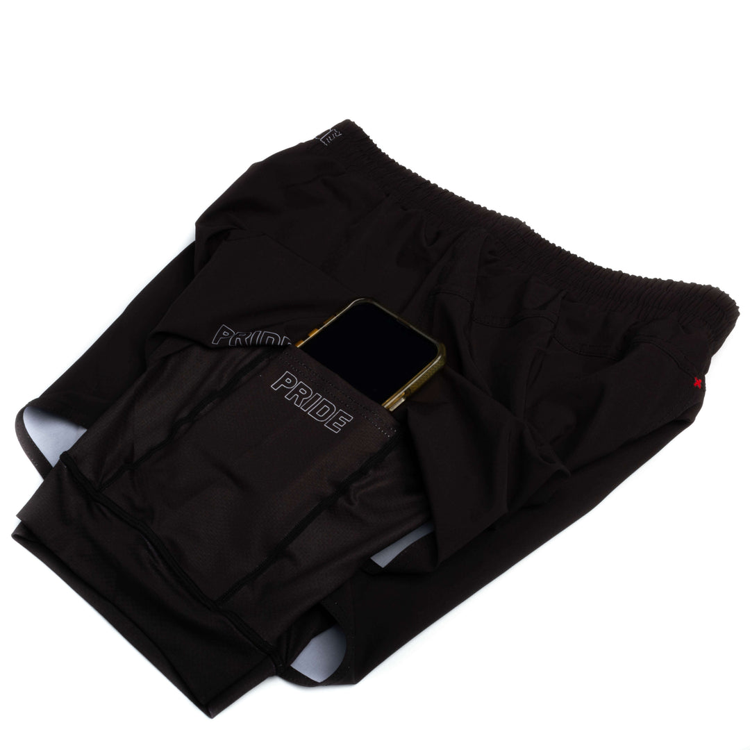 Short Pride Hybrid 2 en 1 Negro para Muay Thai, Kickboxing, MMA.