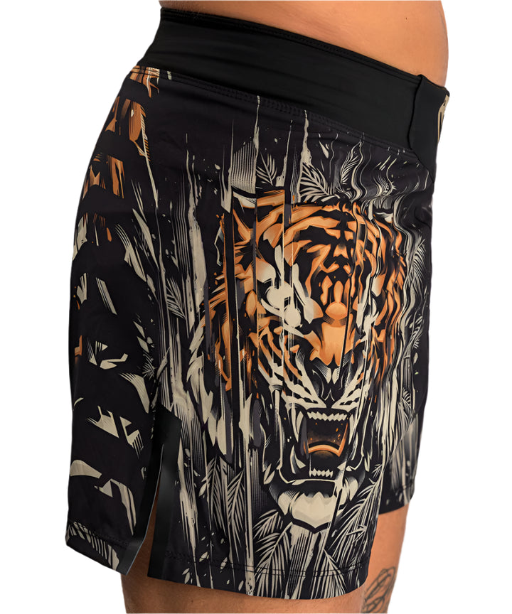 Short de MMA Venum Tiger - Negro/Anaranjado Neon