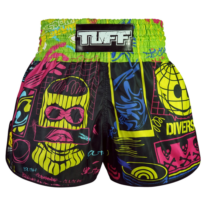 Shorts de Muay Thai Tuff High Cut Retro "Neon Graffiti"