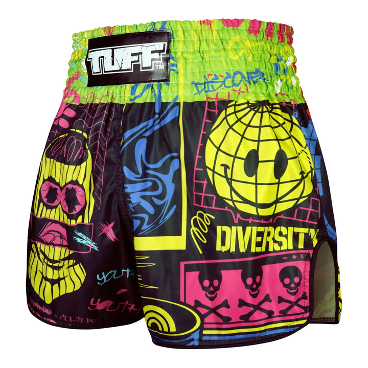 Shorts de Muay Thai Tuff High Cut Retro "Neon Graffiti"