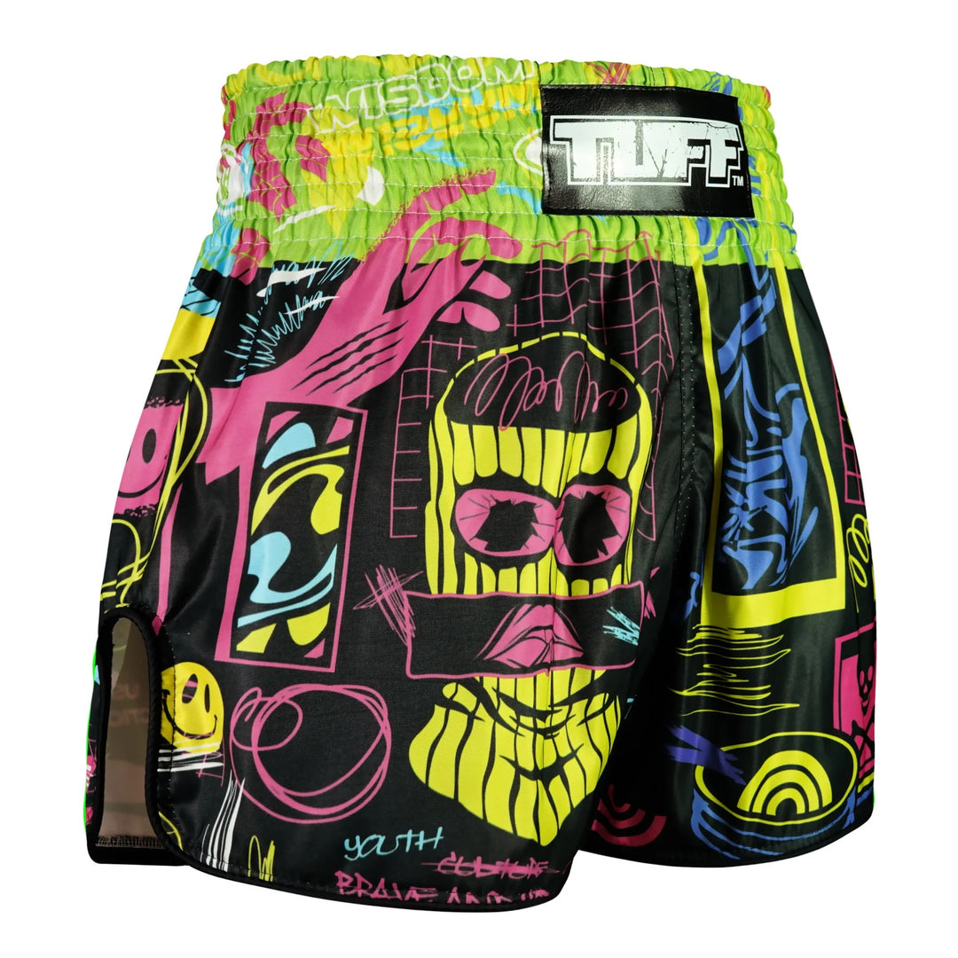 Shorts de Muay Thai Tuff High Cut Retro "Neon Graffiti"