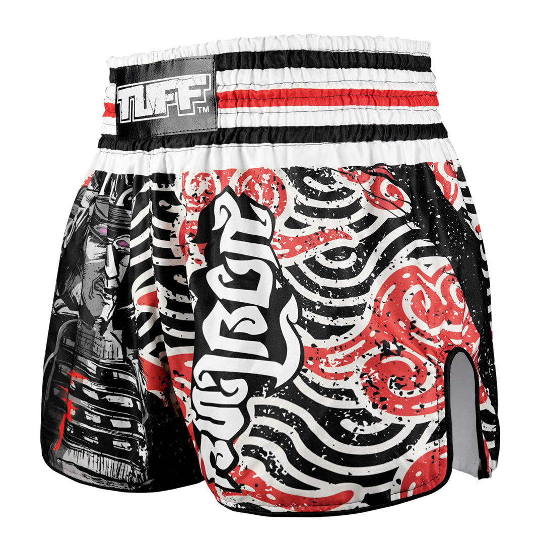 Shorts de Muay Thai Tuff High Cut Retro "Waves Of Bushido Elegance" Negro