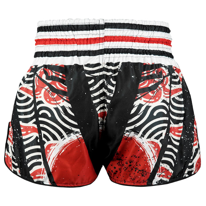 Shorts de Muay Thai Tuff High Cut Retro "Waves Of Bushido Elegance" Negro