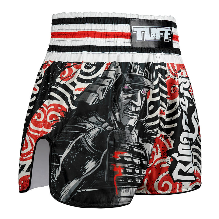 Shorts de Muay Thai Tuff High Cut Retro "Waves Of Bushido Elegance" Negro