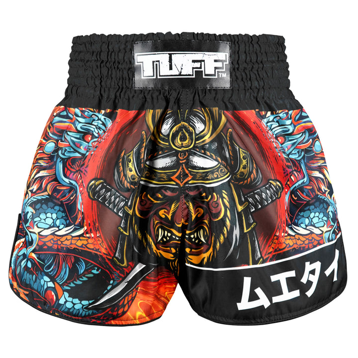 Shorts de Muay Thai Tuff High Cut Retro "Seraphic Seiryu Samurai Saga" Naranja