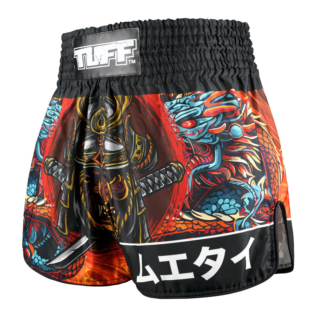 Shorts de Muay Thai Tuff High Cut Retro "Seraphic Seiryu Samurai Saga" Naranja