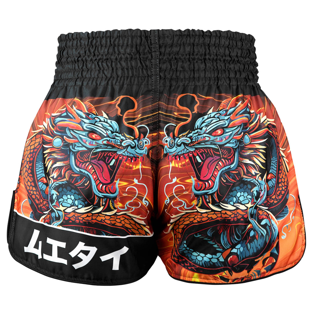 Shorts de Muay Thai Tuff High Cut Retro "Seraphic Seiryu Samurai Saga" Naranja