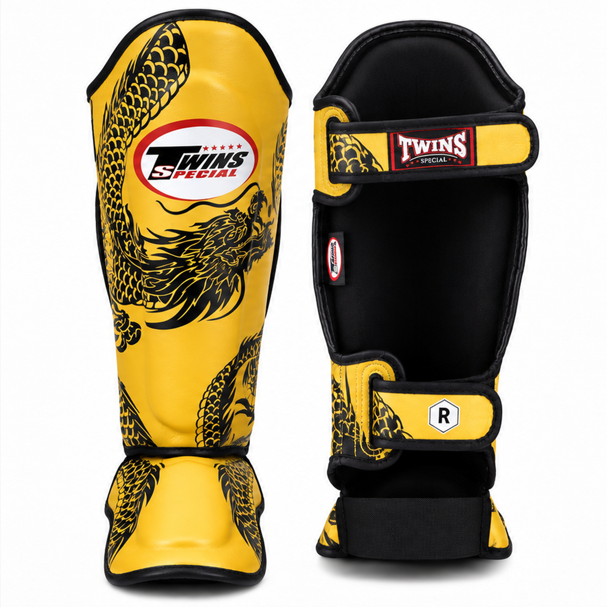 Canilleras de Muay Thai Twins Special Dragon 49 FSGL10-49 - 100% Cuero