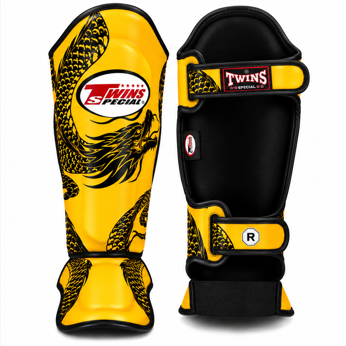 Canilleras de Muay Thai Twins Special Dragon 49 FSGL10-49 - 100% Cuero