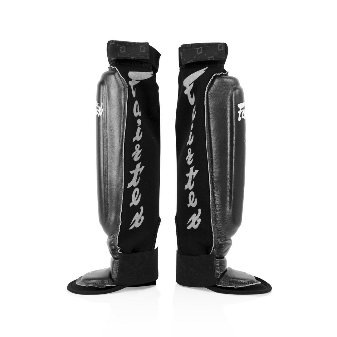 Canilleras de MMA Fairtex SP6 Negro - Cuero genuino/Neopreno