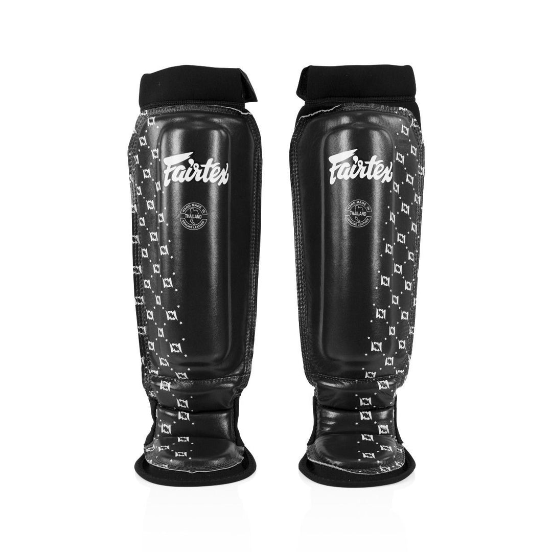 Canilleras de MMA Fairtex SP6 Negro - Cuero genuino/Neopreno