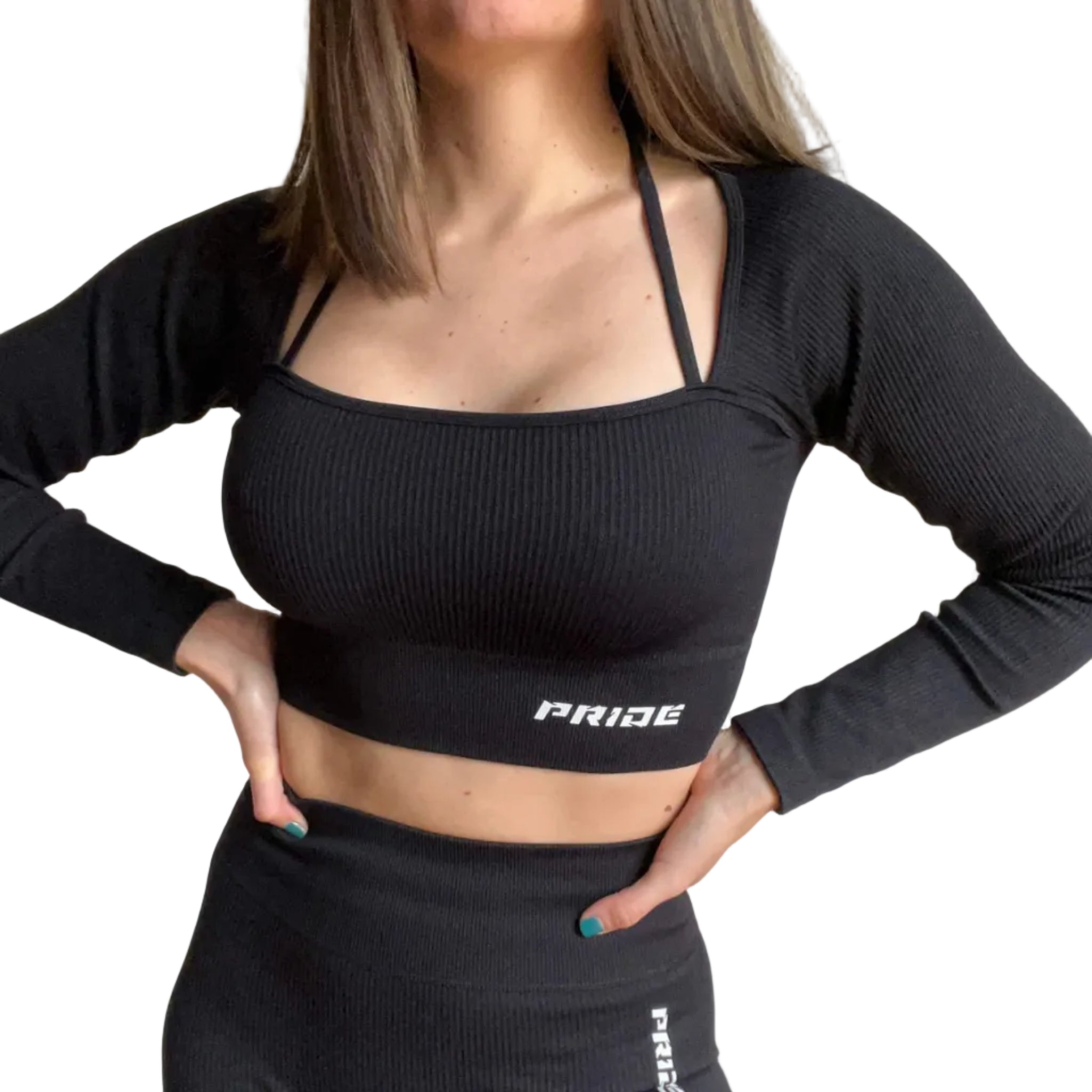 Crop manga larga deportivo Energy para mujer Pride Activewear - Negro