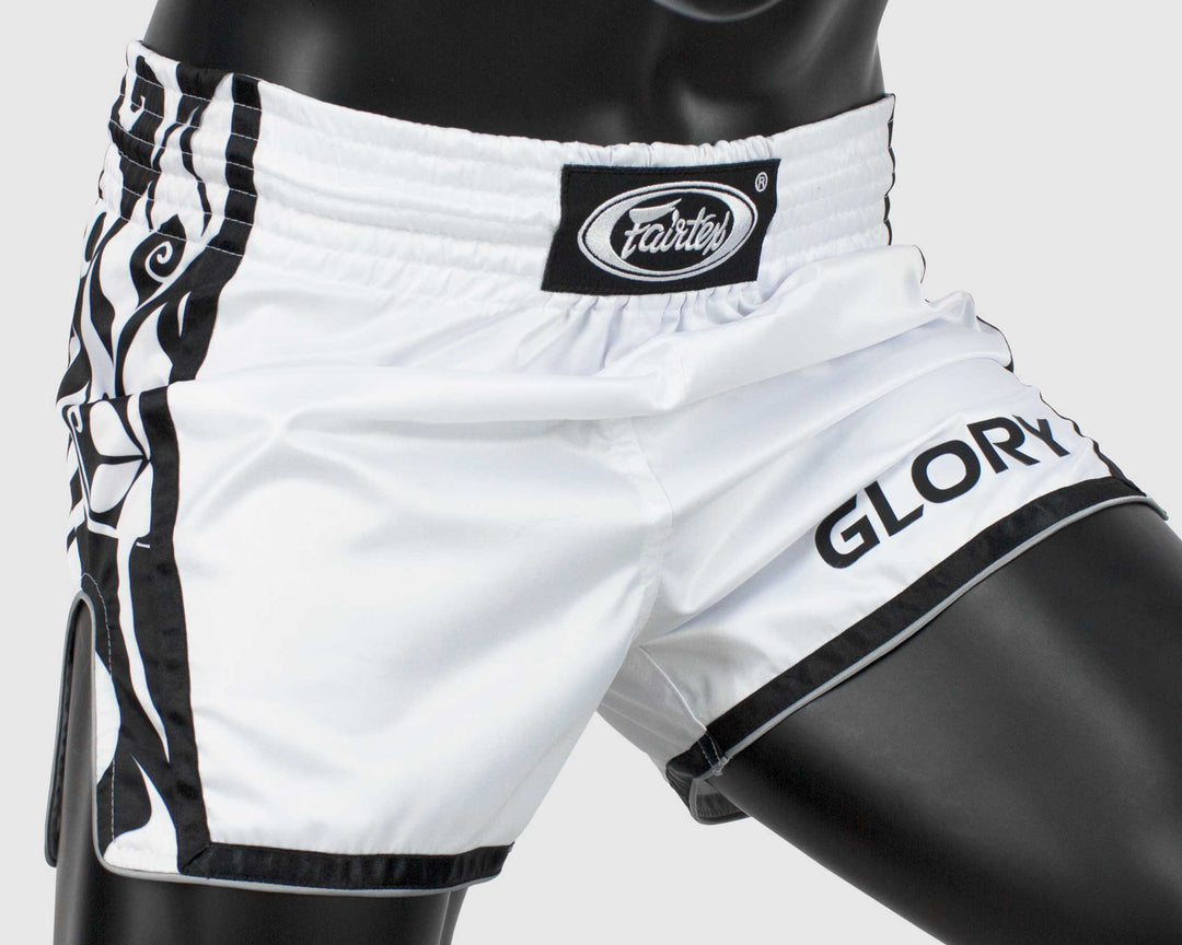 Shorts de Muay thai Fairtex BSG3 Glory Tribal Blanco- 100% Poliester