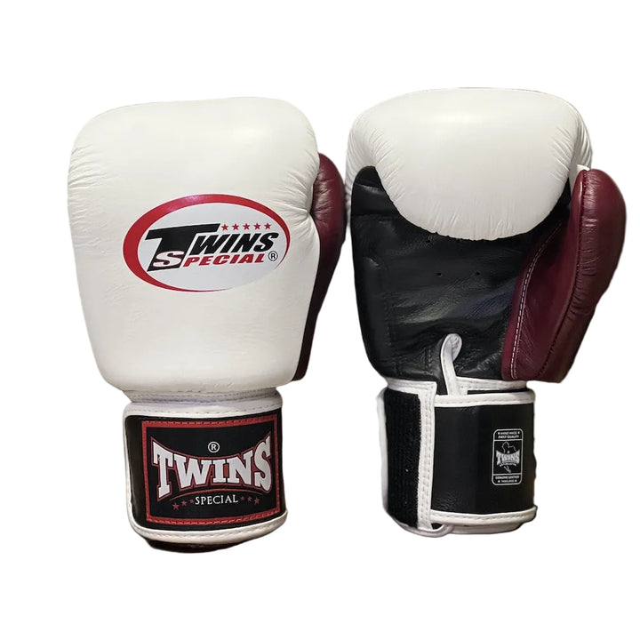 Guantes de Boxeo Twins Special 3T BGVL3-3T Negro-Blanco-Guinda - 100% Cuero