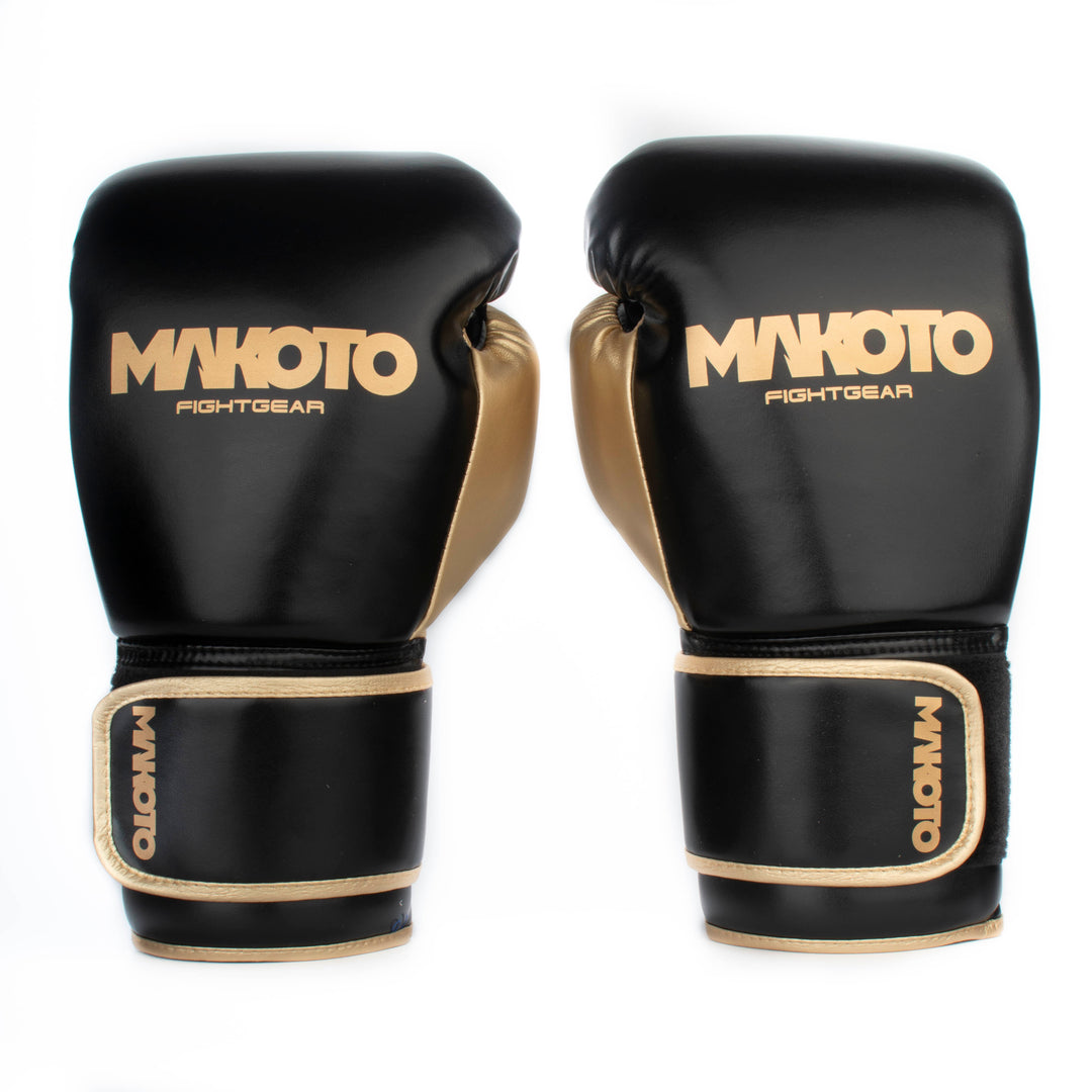 Guantes de Boxeo Makoto Basic Negro/Dorado - 100% Poliuretano