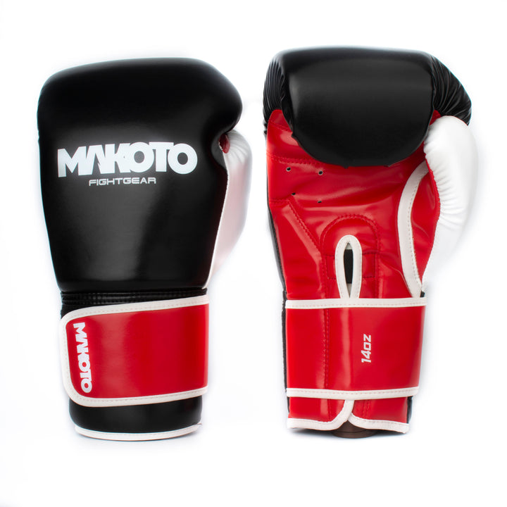 Guantes de Boxeo Makoto Basic Negro/Rojo/Blanco - 100% Poliuretano